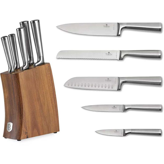 Set 5 cutite Berlinger Haus Suport lemn Acacia otel 9-20cm Nou Sigilat