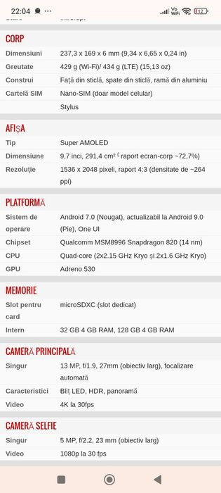 Tableta  Galaxia Tab S3