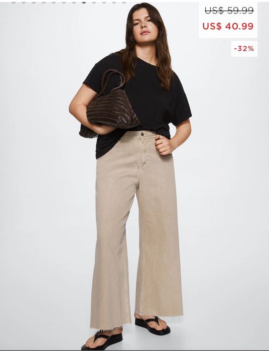 MANGO. Plus size. Джинсы-кюлоты высокой посадки