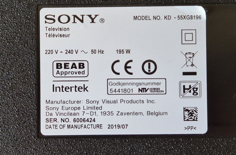 Sony KD-55XG8196 Android, 4K, UltraHD, Smart, WiFi, LED
