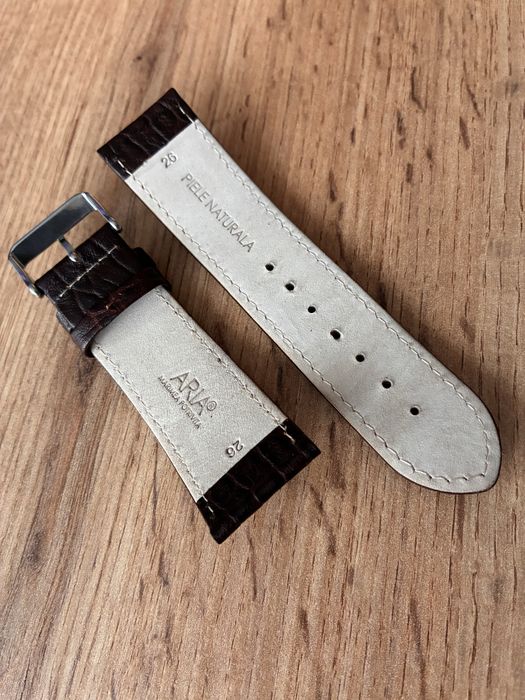 Curea ceas piele naturală 26mm, dark brown nouă