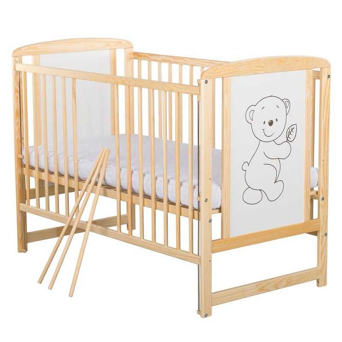 Patut din lemn BabyNeeds Timmi 120x60 cm cu laterala culisanta