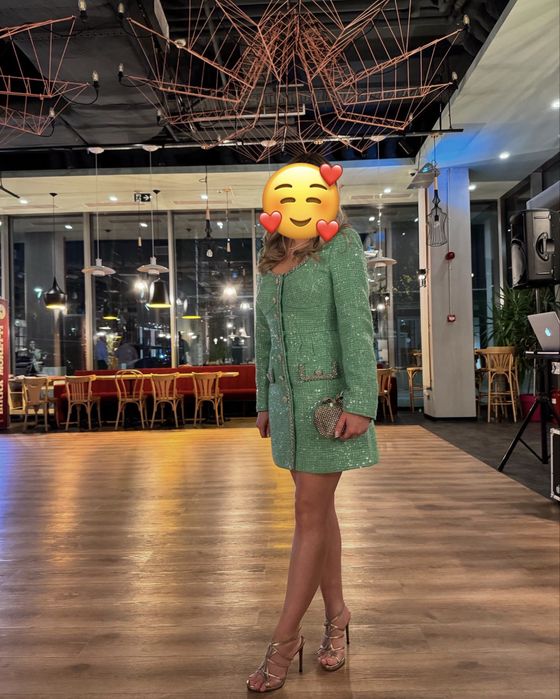 Self-Portrait Sequined Bouclé Mini Dress – Green