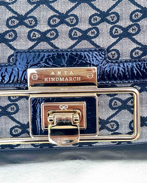 Anya Hindmarch Straw Clutch Geanta Monogram Canvas Piele