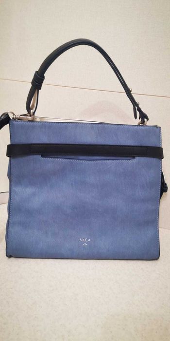 Сумка кожаная синяя, голубая