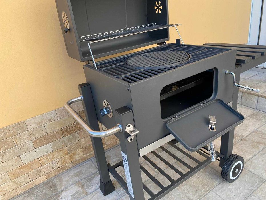 Gratar profesional, grill de fonta, roti, capac, termometru etc. Nou!