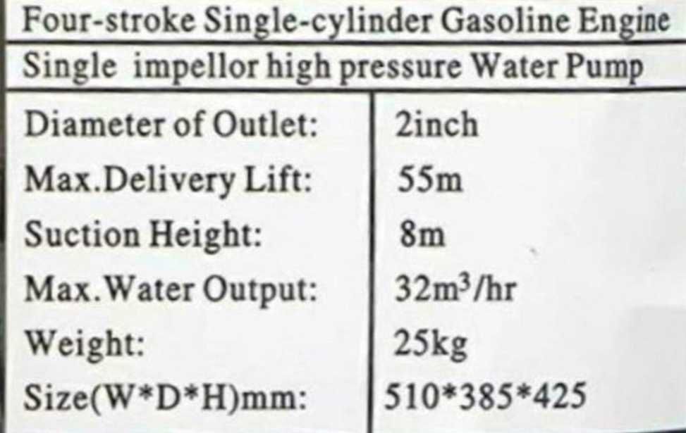 Motopompa 7 HP 2 toli 32 mc ora H, H 55 M