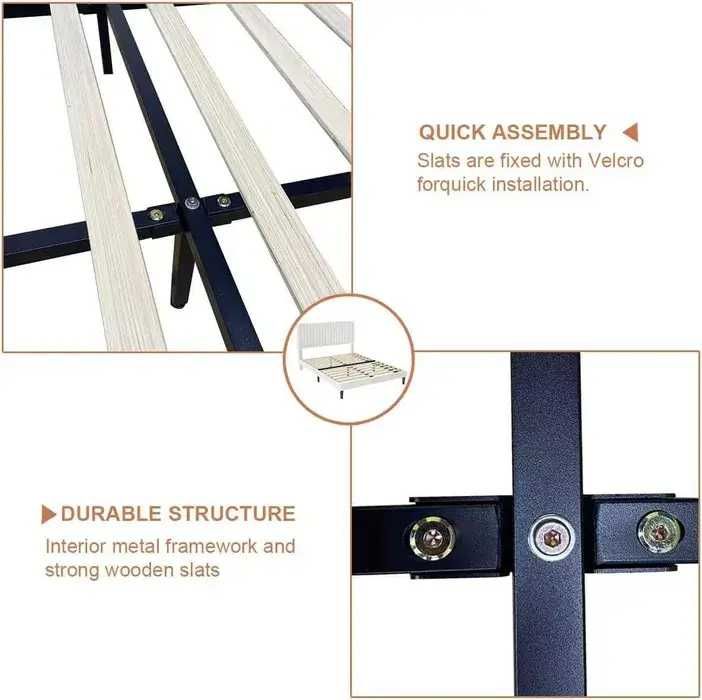 Pat tapitat 140x190 cm cu somiera , pentru saltea de 140 cm / 190 cm