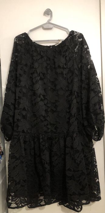 Като нова H&M официална/офис дантела черна рокля M/L