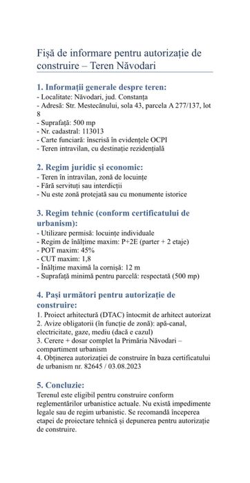 Teren Intravilan‼️ 500 mp/zona vile / str Mesteacanului‼️