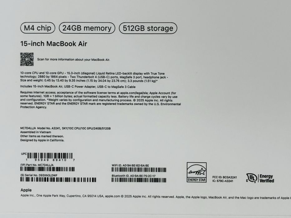 MacBook Air 15 M4 24GB 512GB