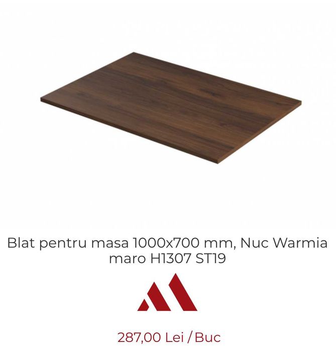 Blat de masa, blat birou, Nuc Warmia H1307 ST19, 100 x 70 cm, ca NOU