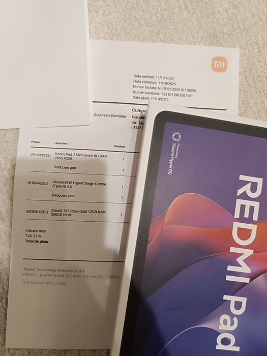 Tableta REDMI Pad 2 Mint Green 8GB RAM  256  ROM  sigilata factura