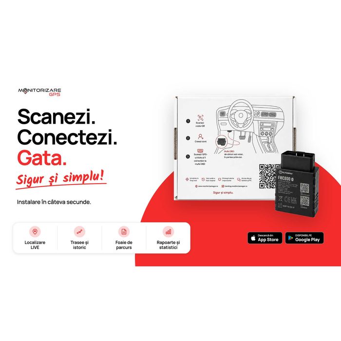GPS Auto 4G cu Aplicație – Instalare Rapidă OBD, Localizare Live, Trasee și Foaie de parcurs