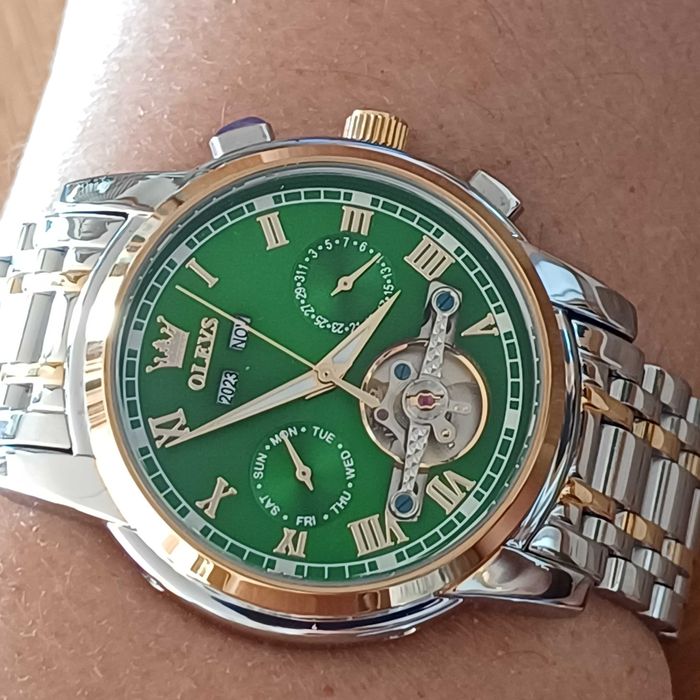 Olevs Хронограф, Автоматik,Скелет,3 ATM,HDСветещ,Мултифункции,Календар