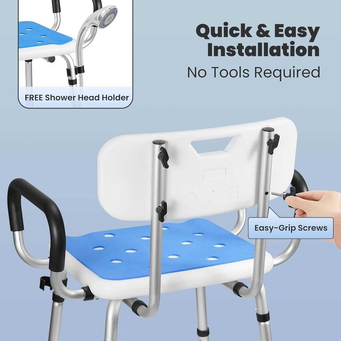 REDUS de la 550 RON, Scaun reglabil baie sau dus din aluminiu cu suport para dus, max 150kg, pt Seniori, Gravide sau Invalizi