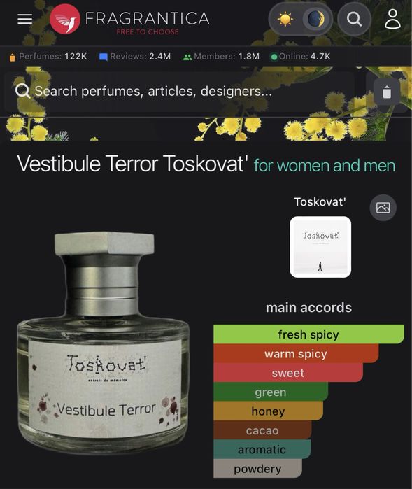 Parfum Toskovat’ Vestibule Terror