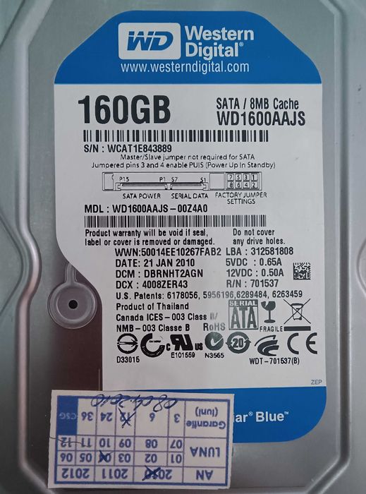 Hard disk desktop 160 GB Western Digital 7200 rpm 8Mb SATA. Impecabil!
