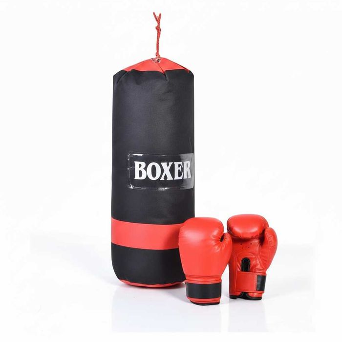 Set sac de box si manusi pentru copii antrenament sportiv 19 x 53 cm