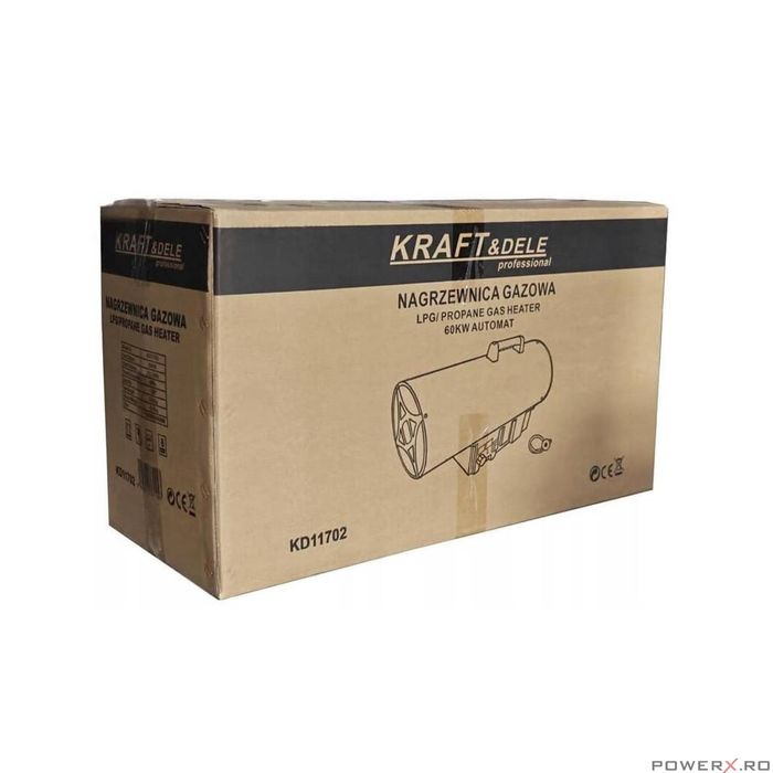 Tun, incalzitor pentru caldura pe gaz 60kW, cu termostat, Kraft