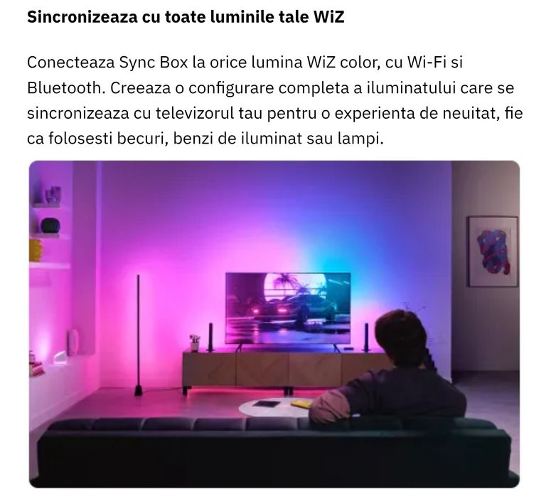 Sync Box HDMI 2.0 WiZ pentru iluminat fundal TV, 4K