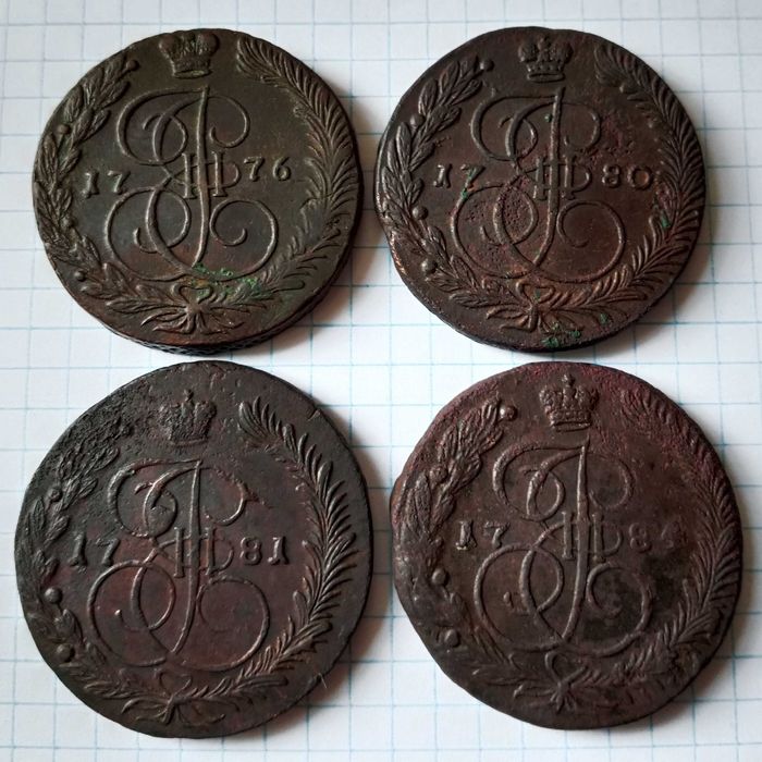 Продам медные монеты 5 копеек времен Екатерины II