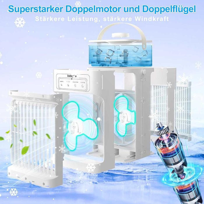 Преносим климатик 4-в-1, водно охлаждане, 1100 мл, 3 скорости, LED