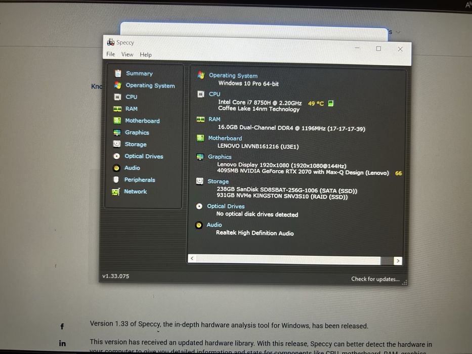 Lenovo Legion Y740 i7,Rtx 2070 16Ram