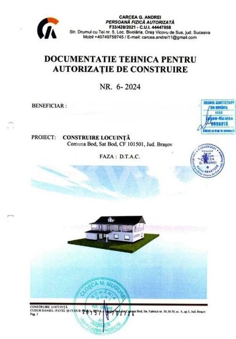 Teren intravilan in Bod, cu autorizare construire locuinta