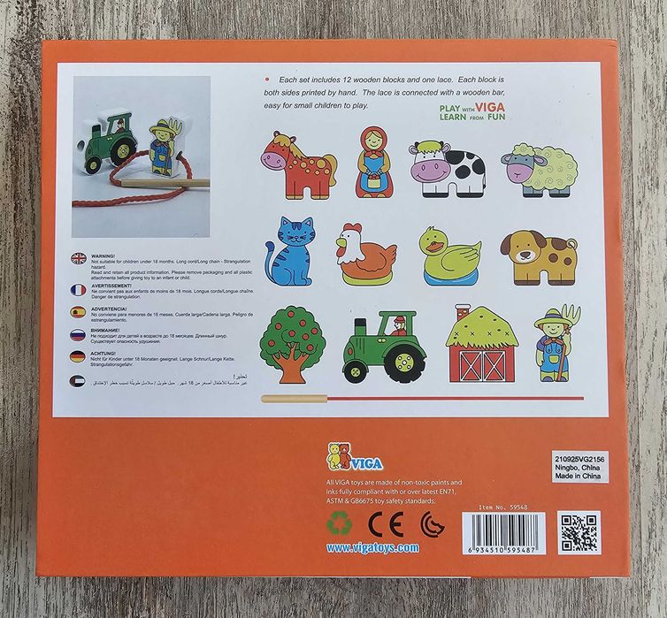 Joc Montessori din lemn VIGA – piese de înșiruit – ca nou