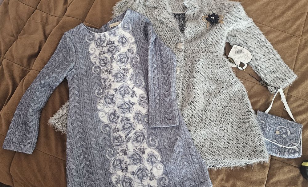 Нова разкошна плътна рокля с палтенце и чантичка