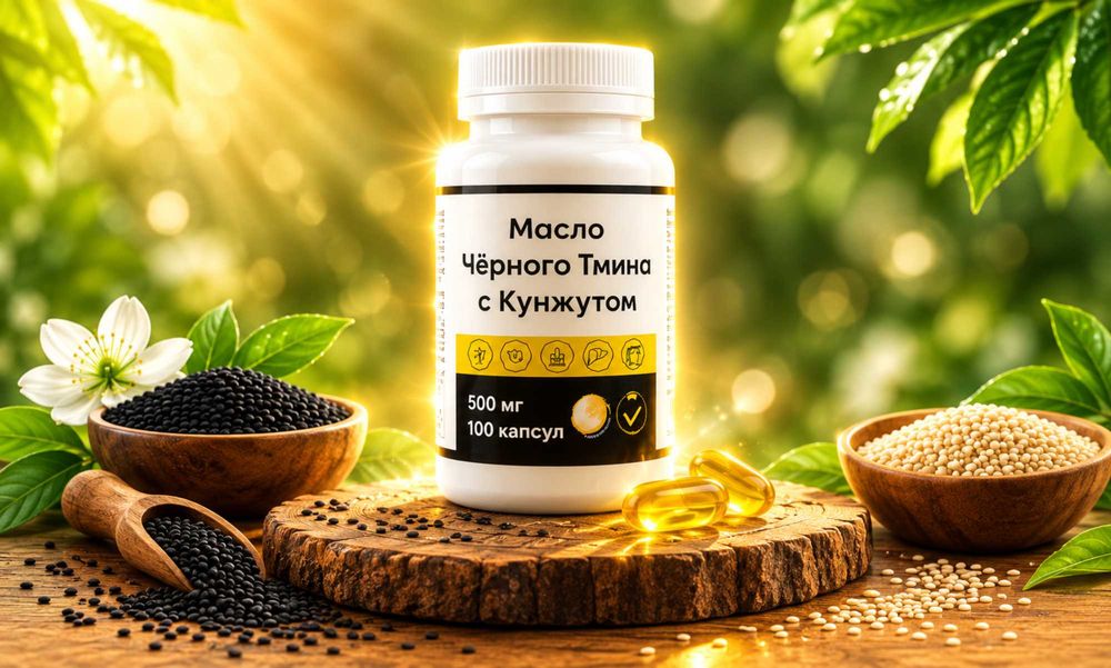 Масло Чёрного тмина с Кунжутом (Qora kunjut yogi) 500мг 100 капсул