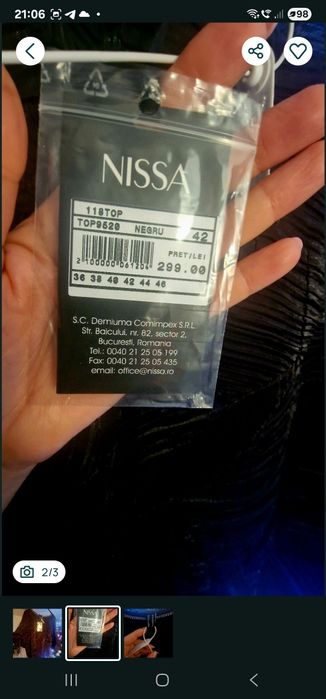 Nissa bluză superba neagră 42