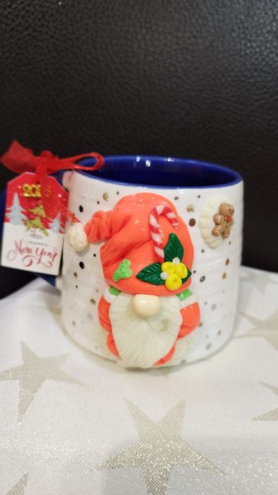 Светещи Коледни чаши с гномчета от полимерна глина