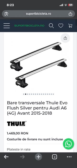 Bare transversale Thule WingBar Evo Silver - Audi A6 C7 Sedan