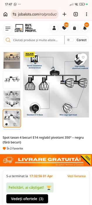KYOTECH Lampă spot E14 neagră cu 4 becuri Spot cu LED de plafon rotativ 350° și rotativ Spot de plafon E14 spot pentru 4 becuri E14  fără becuri