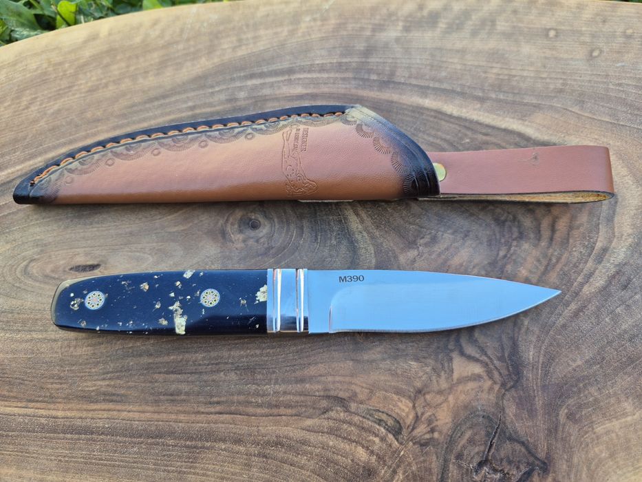 Малък ловен нож R.W.LOVELESS Marble с кожена кания,LN421