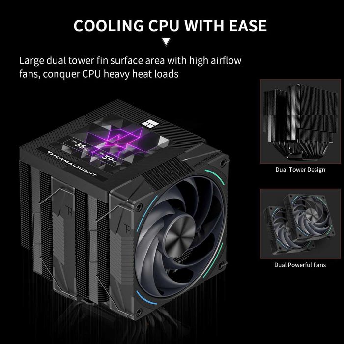Cooler procesor aer CPU PC Desktop Thermalright Phantom Spirit 120 Vision EVO 7 Conducte Ecran Magnetic de 3,95’’ AMD AM4/AM5 Intel LGA1700/1851/115x