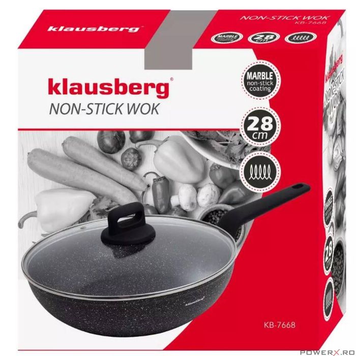 Tigaie wok din aluminiu turnat, marmorata cu strat antiaderent,