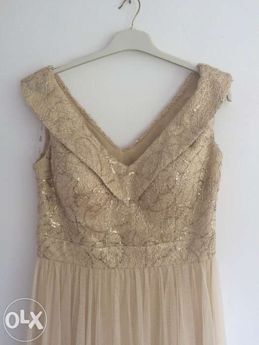 Rochie lunga aurie eleganta de ocazie..bust cu paiete