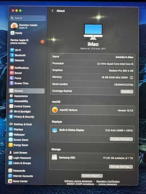 Imac 21.5 inch Retina 4k, SSD 1T, i5, 16gb DDR, stare excelenta