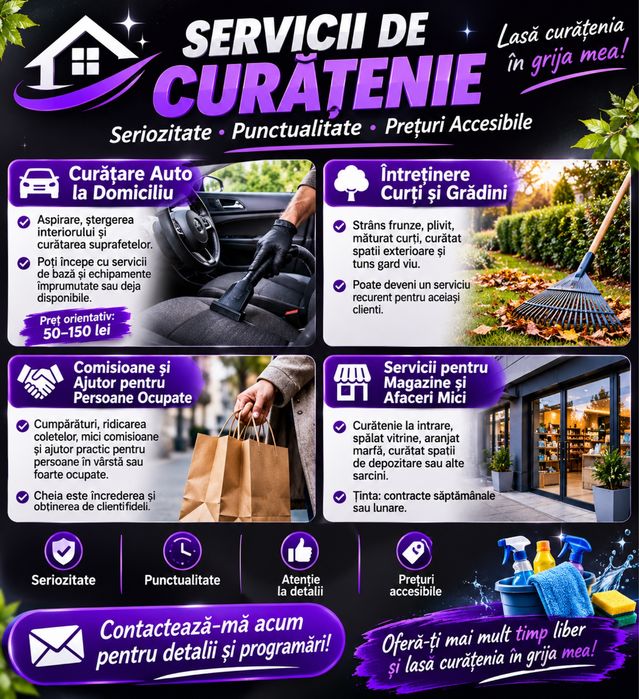Servicii la domiciliu de la curatenie,  la spalat masini, la facut cumparaturi
