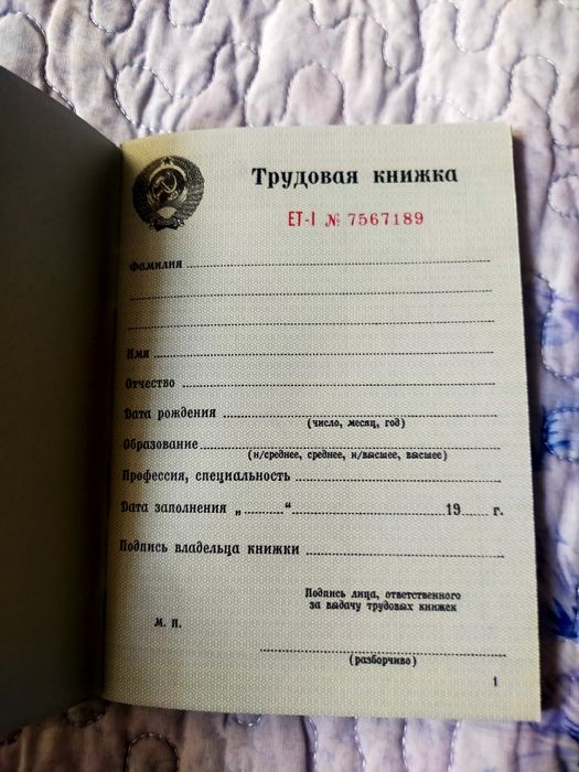 *Трудовая книжка.*