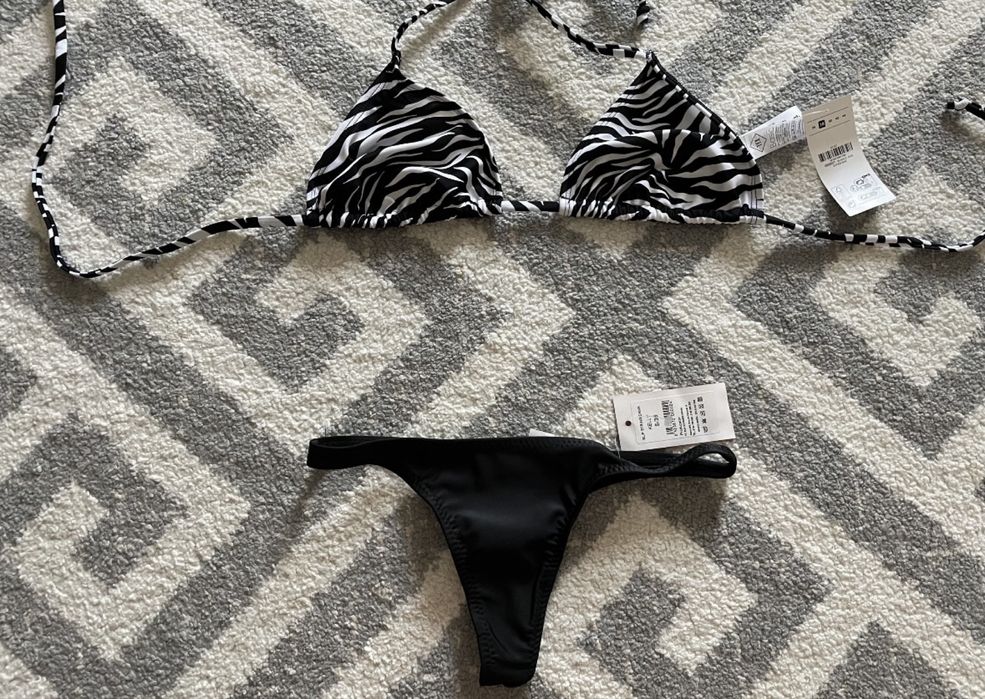 Costum baie, slip tanga S, sutien push-up bureti L(potrivit pt 80-85B)