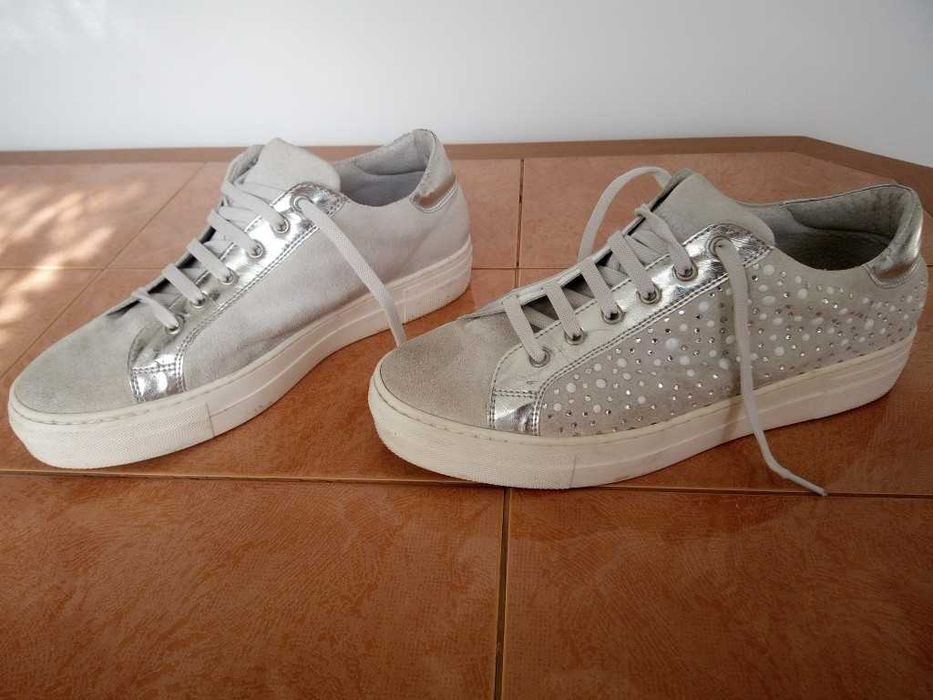 Sneakers piele naturală Wanita(Made in Italy)Detalii perle/arginti, 40