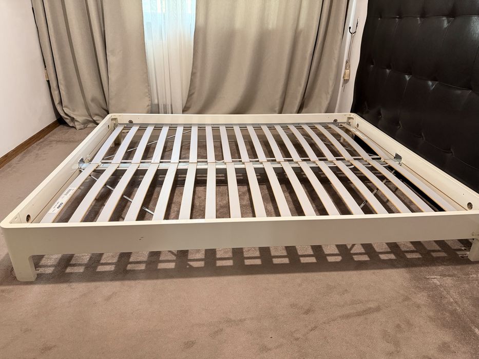 Tăblie din piele naturală Mobexpert + cadru de pat IKEA 160×200