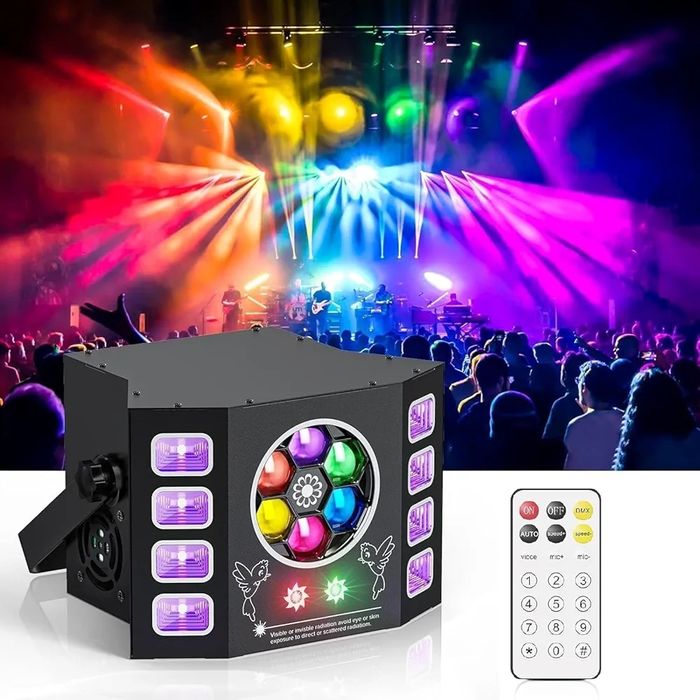 Lumini disco 4 in 1 cu flash UV - lumini de scena/nunta/party