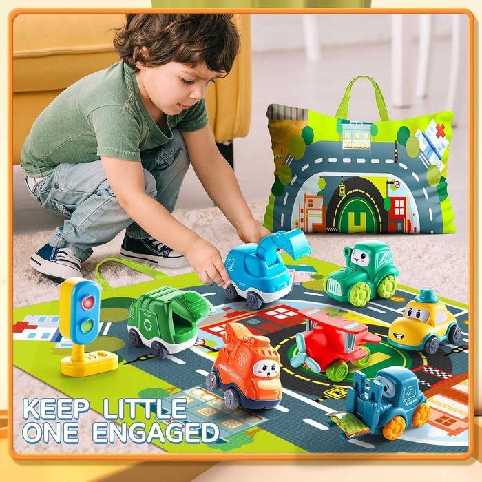 7 превозни средства с карта и светофар, за деца 1-2 години