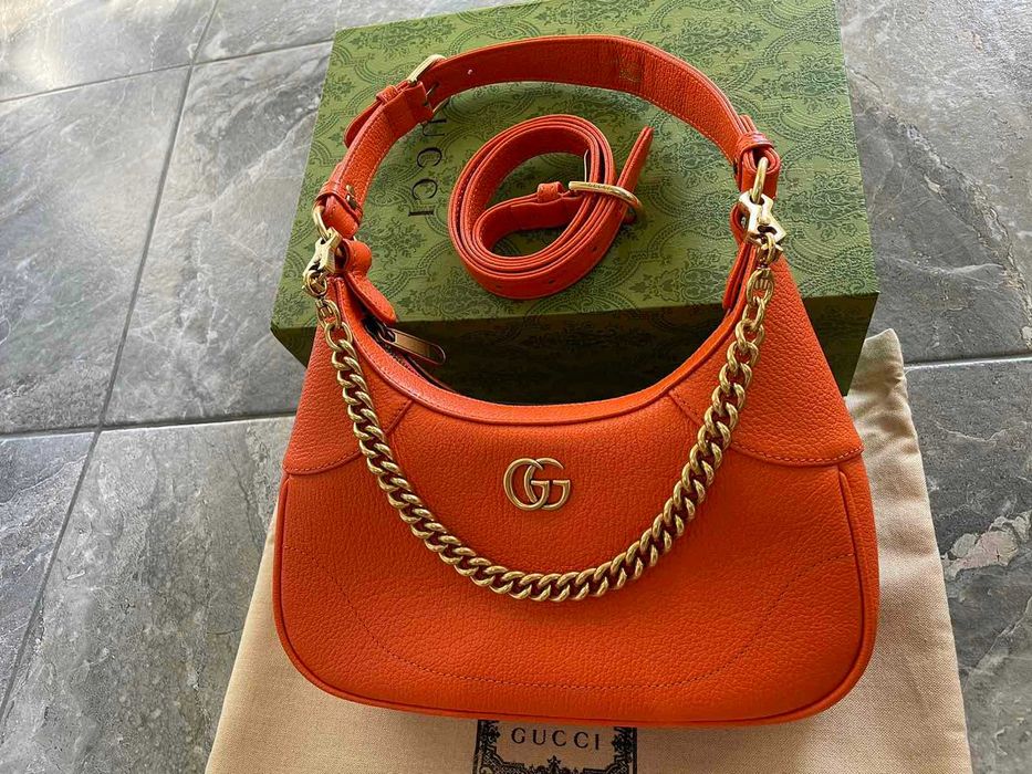 GUCCI Дамска Кожена Чанта Гучи Aphrodite Златно GG Gold Автентична