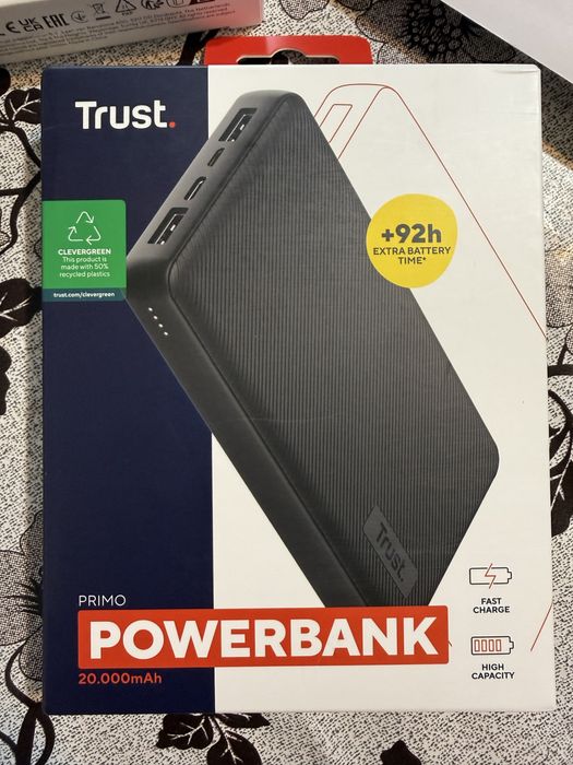 Baterie Externă / Powerbank Trust Primo 20.000 mAh – Nouă, Încărcare Rapidă